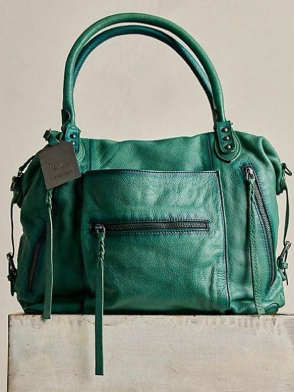 Free People We The Free Large Leather Emerson Tote Bag in Greenery NWT